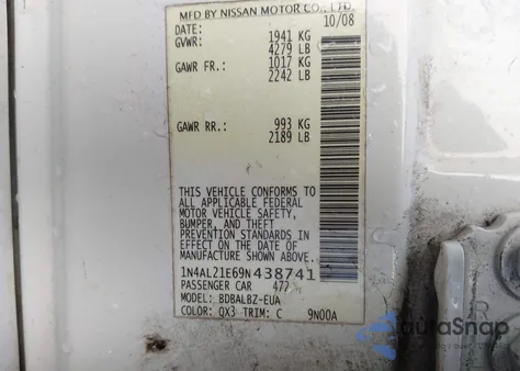 2009 Nissan Altima 2.5 S z USA, uszkodzony, nr VIN 1N4AL21E69N438741